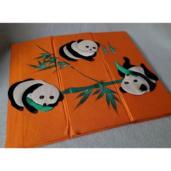 Vintage Chinese Handcrafted Silk Covered Hexagon BOX Orange Pandas Bamboo 3d - Picture 11 of 12